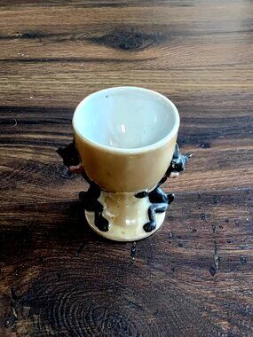 Vintage Ceramic Lusterware Egg Cup w/ Black Cats. *RARE*. Fall Decor